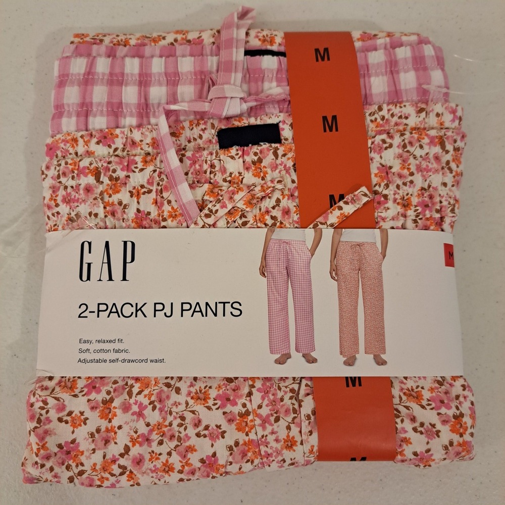 Gap Womens Pants M Pink NWT Floral Gingham 2-Pack 1815-224